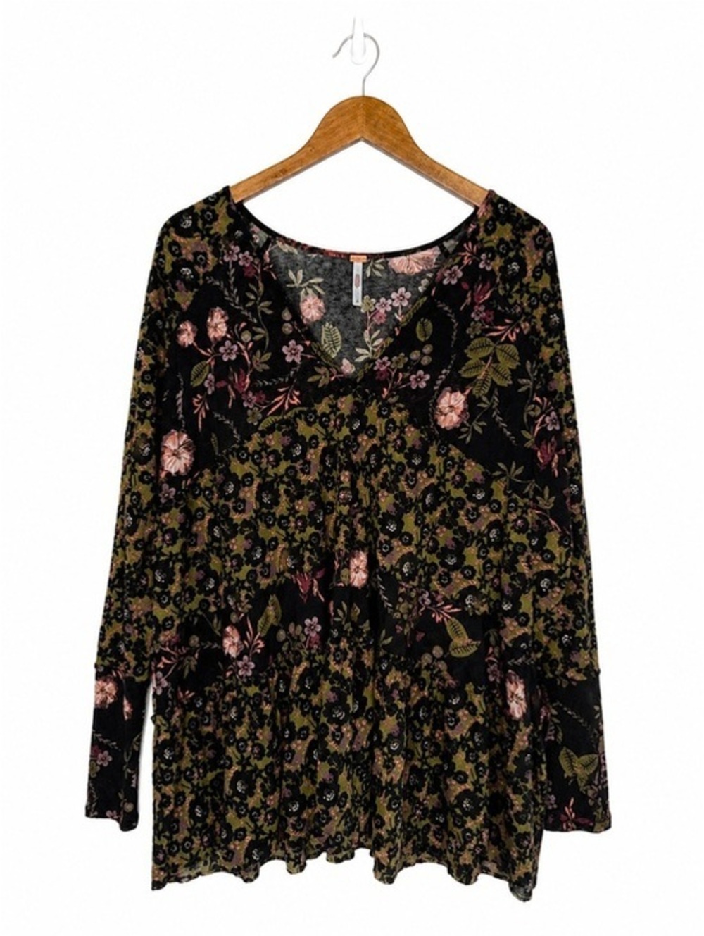 Free People Floral Babydoll Boho Sheer Long Sleeve Tunic Top Medium